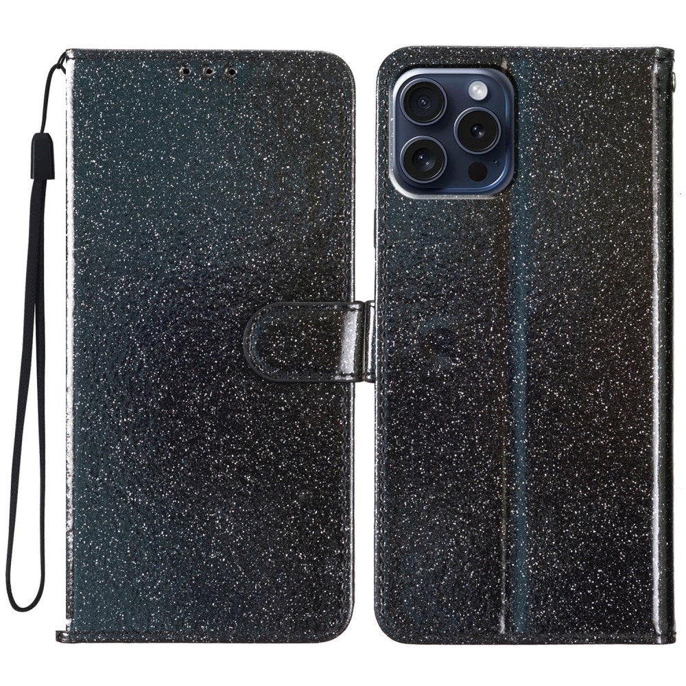 EIDERWOOD iPhone 16 Pro Læder Flip Cover m. Pung & Strop - Glimmer - Sort