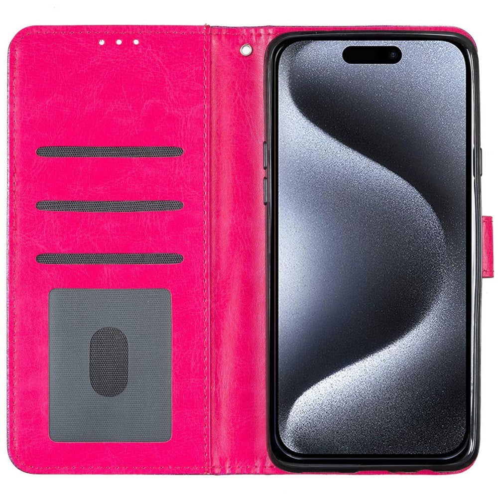 EIDERWOOD iPhone 16 Pro Læder Flip Cover m. Pung & Strop - Glimmer - Pink