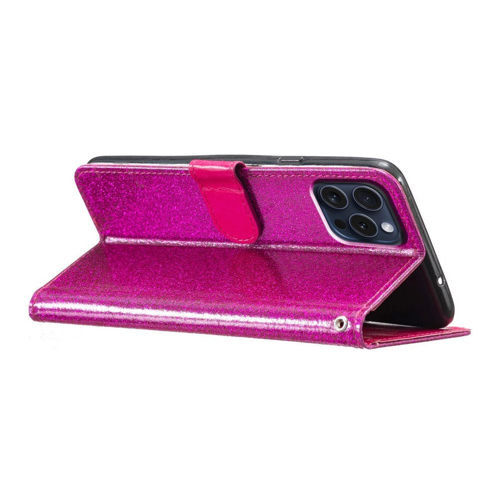 EIDERWOOD iPhone 16 Pro Læder Flip Cover m. Pung & Strop - Glimmer - Pink