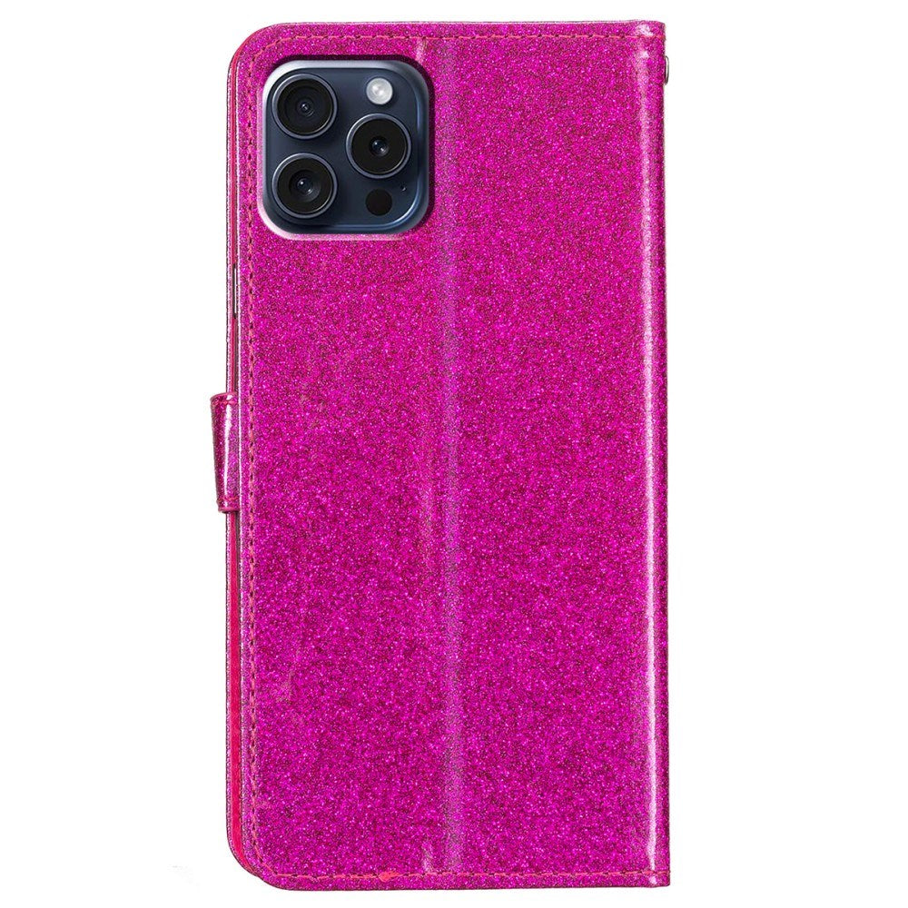 EIDERWOOD iPhone 16 Pro Læder Flip Cover m. Pung & Strop - Glimmer - Pink