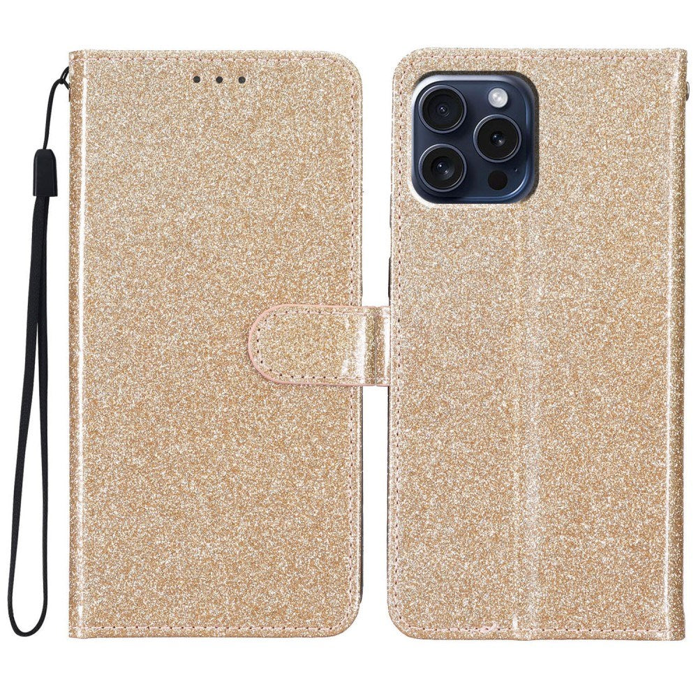 EIDERWOOD iPhone 16 Pro Læder Flip Cover m. Pung & Strop - Glimmer - Guld