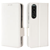Sony Xperia 5 IV PU Litchi Læder Flip Cover m. Pung - Hvid