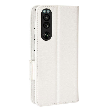 Sony Xperia 5 IV PU Litchi Læder Flip Cover m. Pung - Hvid