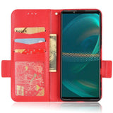 Sony Xperia 5 IV PU Litchi Læder Flip Cover m. Pung - Rød