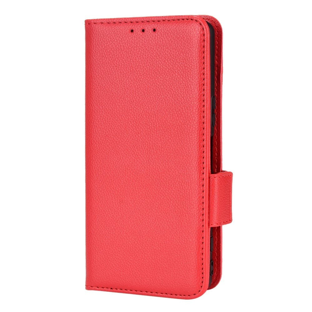 Sony Xperia 5 IV PU Litchi Læder Flip Cover m. Pung - Rød