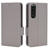 Sony Xperia 5 IV PU Litchi Læder Flip Cover m. Pung - Grå