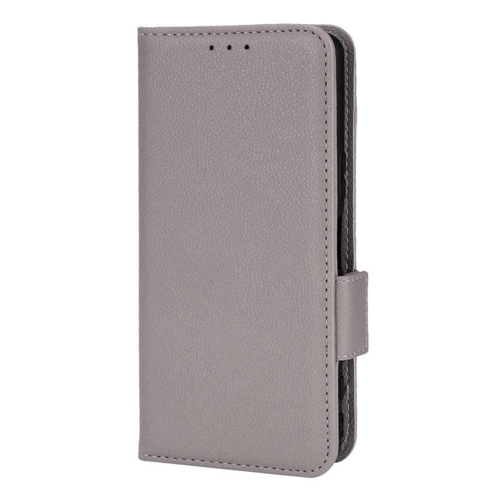 Sony Xperia 5 IV PU Litchi Læder Flip Cover m. Pung - Grå