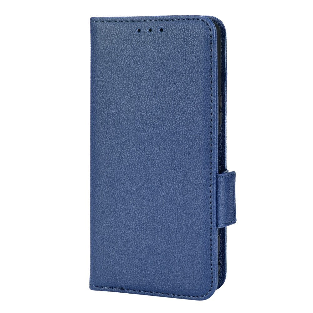 Sony Xperia 5 IV PU Litchi Læder Flip Cover m. Pung - Mørk Blå