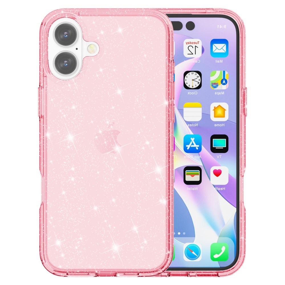 EIDERWOOD iPhone 16 Plus Hybrid Plastik Bagside Cover - Lyserød Glitter