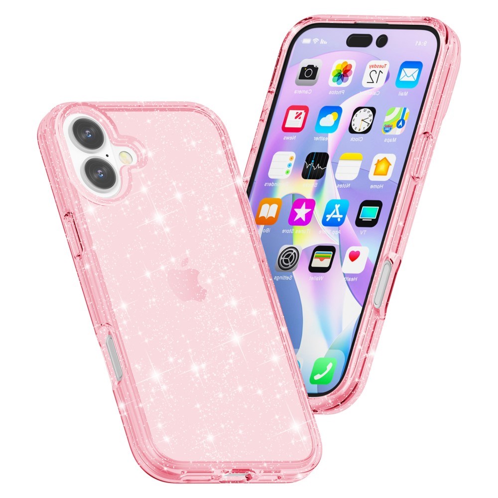 EIDERWOOD iPhone 16 Hybrid Plastik Bagside Cover - Lyserød Glitter