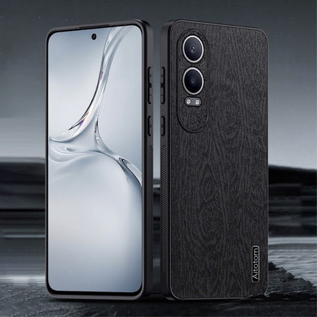 EIDERWOOD OnePlus Nord CE4 Lite (5G) Læderbetrukket Plastik Bagside Cover -  Træ Tesktur - Sort