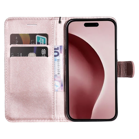 EIDERWOOD iPhone 16 Pro Kunstlæder Flip Cover m- Pung og Strop - Rose Gold