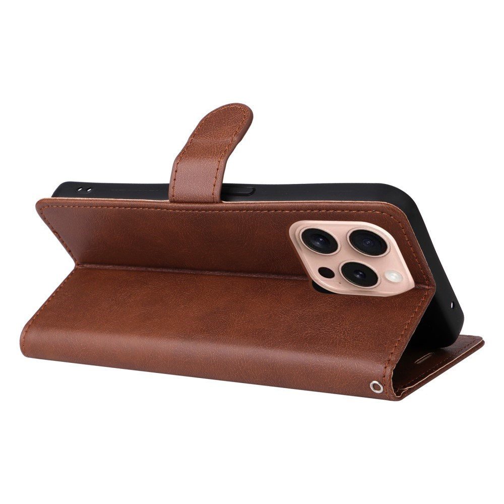 EIDERWOOD iPhone 16 Pro Kunstlæder Flip Cover m- Pung og Strop - Brun