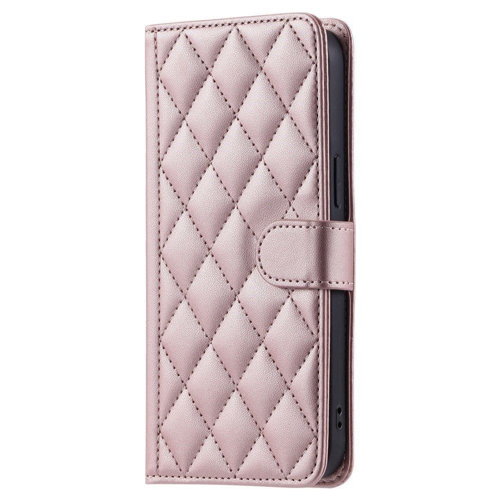 EIDERWOOD iPhone 16 Pro Max Læder Flip Cover m. Pung & Strop - Rhombus - Rose Gold