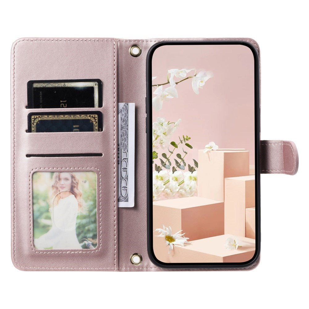 EIDERWOOD iPhone 16 Pro Max Læder Flip Cover m. Pung & Strop - Rhombus - Rose Gold