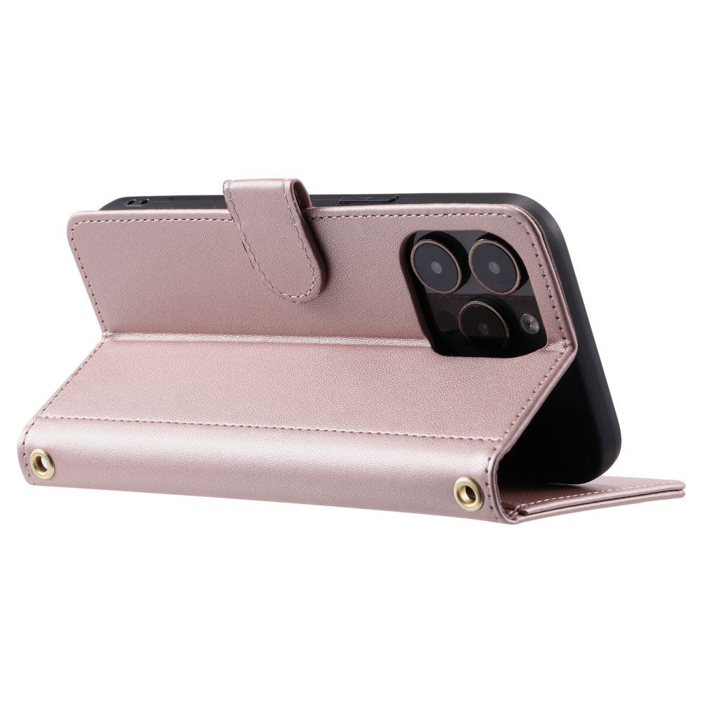 EIDERWOOD iPhone 16 Pro Max Læder Flip Cover m. Pung & Strop - Rhombus - Rose Gold