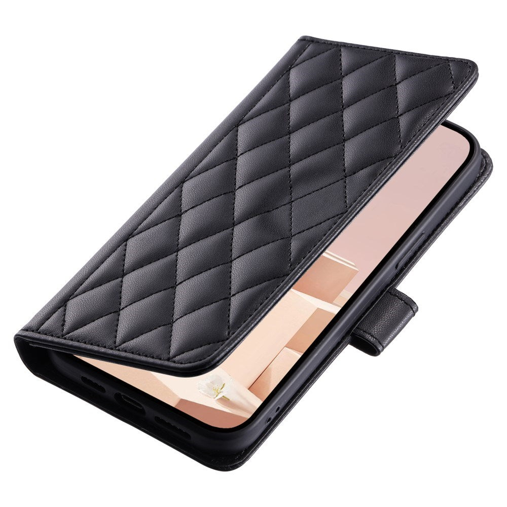 EIDERWOOD iPhone 16 Pro Max Læder Flip Cover m. Pung & Strop - Rhombus - Sort