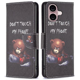 EIDERWOOD iPhone 16 Plus Læder Flip Cover m. Pung & Ståfunktion - "Don't Touch My Phone" - Bjørn