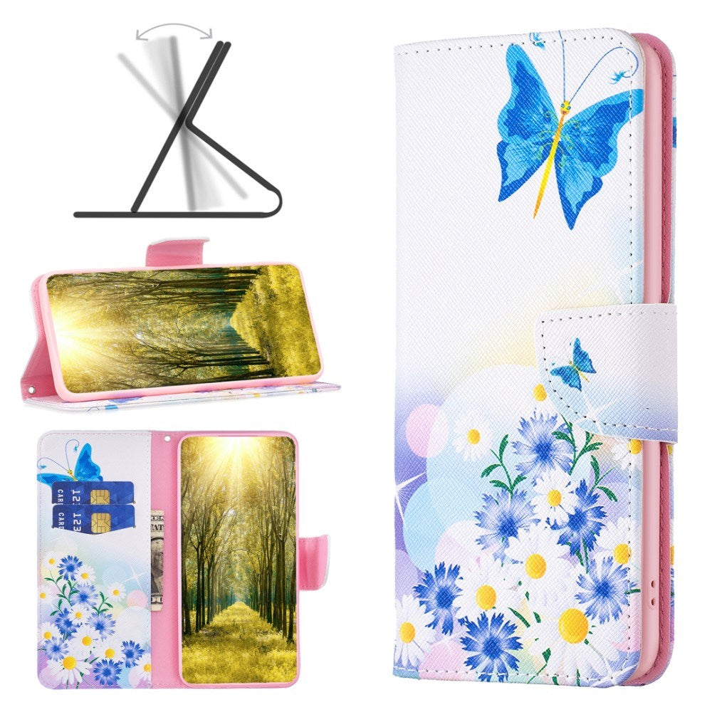 EIDERWOOD iPhone 16 Plus Læder Flip Cover m. Pung & Ståfunktion - Blomster og Sommerfugl