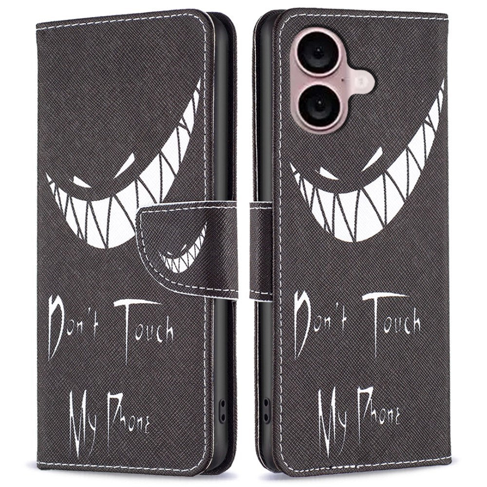 EIDERWOOD iPhone 16 Læder Flip Cover m. Pung & Ståfunktion - "Don't Touch My Phone"