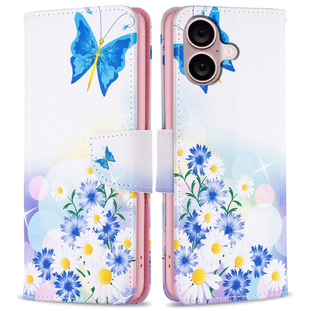 EIDERWOOD iPhone 16 Læder Flip Cover m. Pung & Ståfunktion - Blomster og Sommerfugl