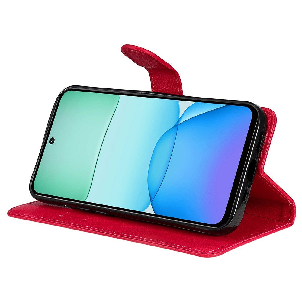 EIDERWOOD Xiaomi Redmi 13 Kunstlæder Flip Cover m. Pung og Strop - Rød