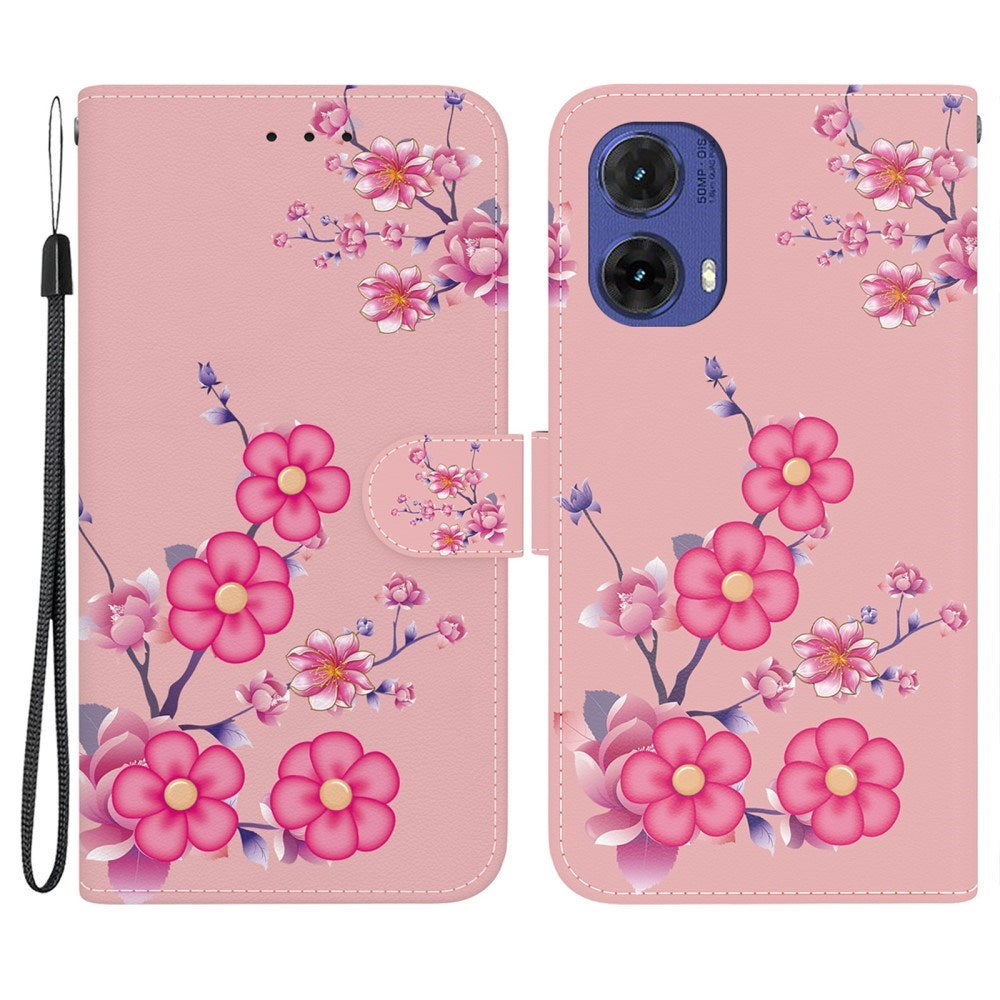 EIDERWOOD Motorola Moto G85 (5G) Læder Flip Cover m. Pung & Strop - Lyserød Blomster