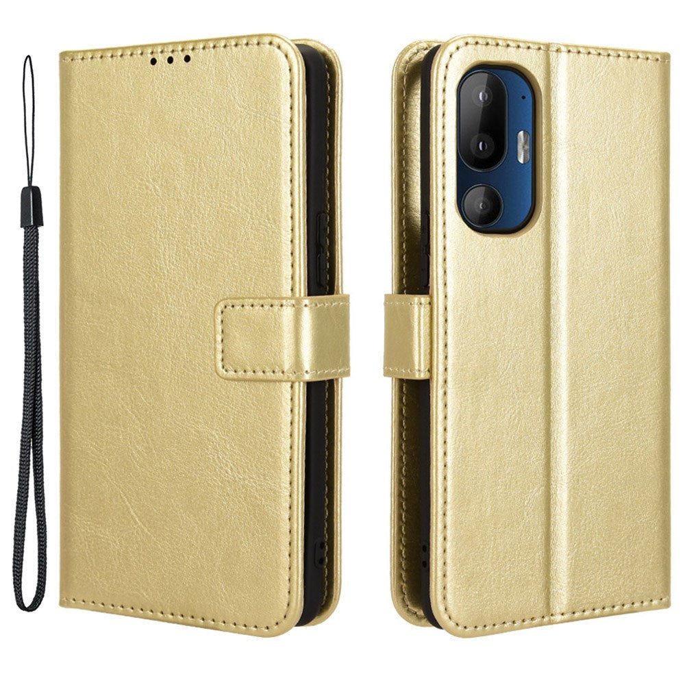 HTC U24 Pro (5G) - EIDERWOOD Blankt Læder Cover m. Pung & Strop - Guld