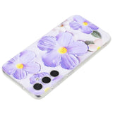 EIDERWOOD Samsung Galaxy S24 FE Fleksibelt Plast Bagside Cover m. Motiv - Gennemsigtig / Lilla Blomster