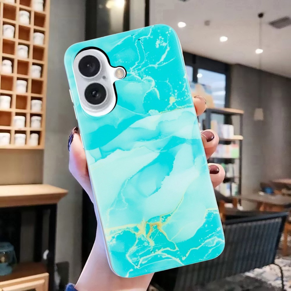 EIDERWOOD iPhone 16 Plus Fleksibelt Plastik Bagside Cover m. Marmor Design - Blå