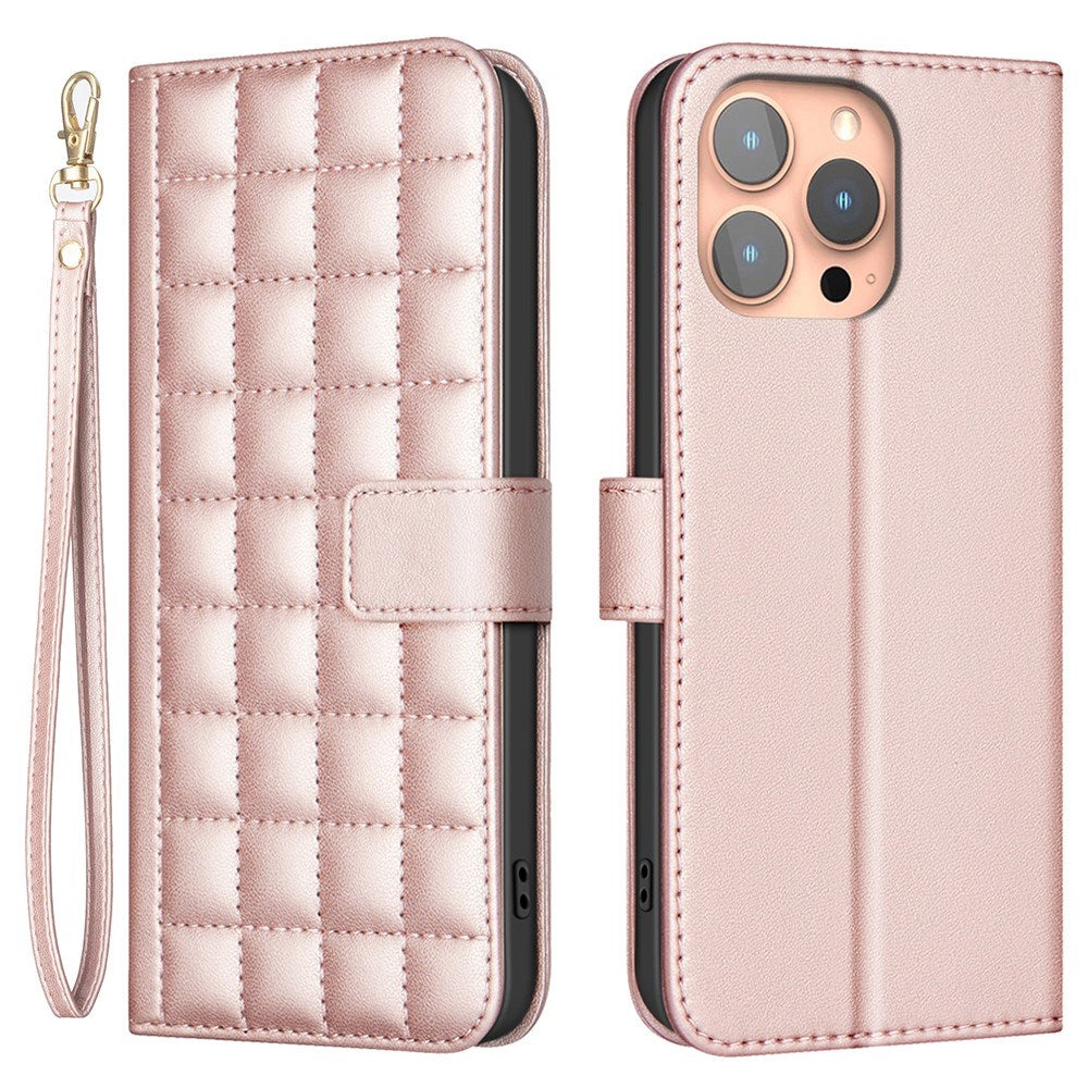 iPhone 16 Pro Ternet Læder Flip Mobil Cover m. Pung & Strop - Rose Gold