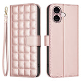 iPhone 16 Ternet Læder Flip Mobil Cover m. Pung & Strop - Rose Gold