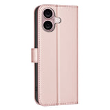 iPhone 16 Ternet Læder Flip Mobil Cover m. Pung & Strop - Rose Gold