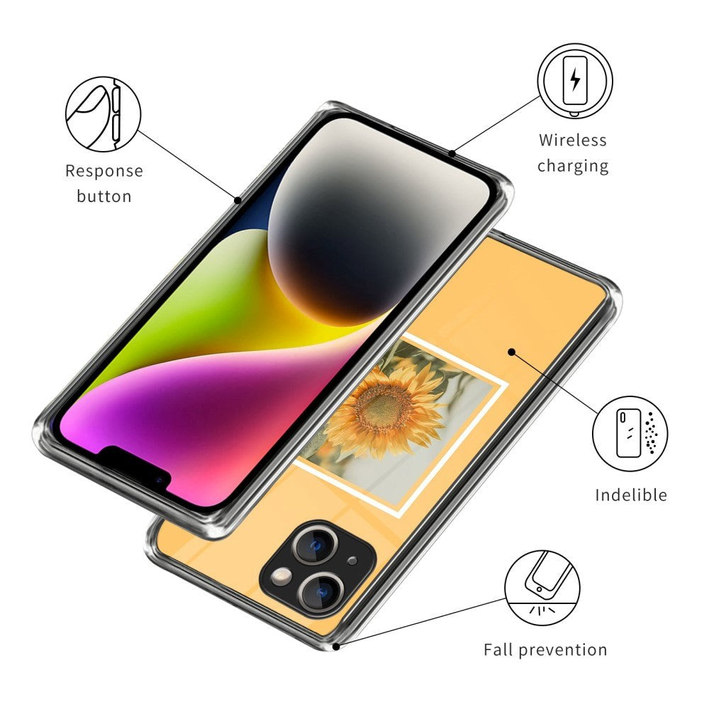 iPhone 14 Fleksibelt Plast Bagside Cover - Solsikke i en Ramme