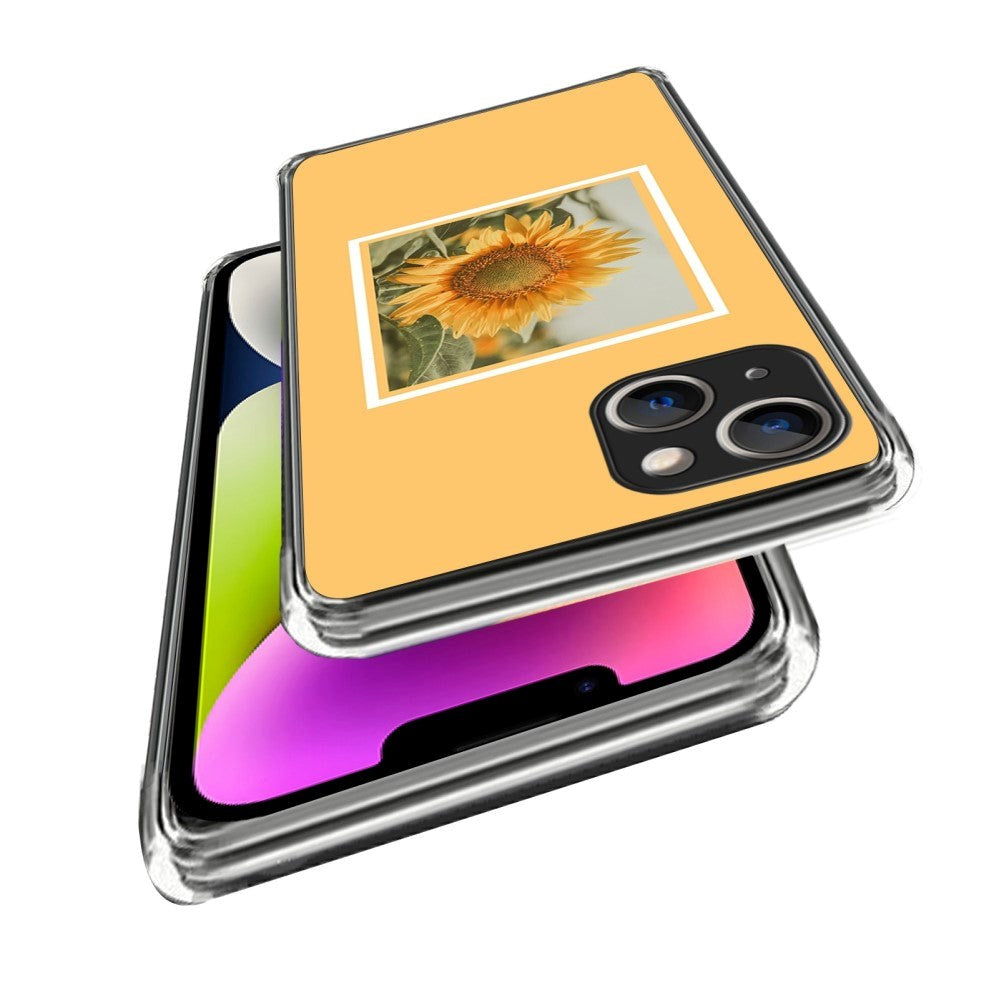 iPhone 14 Fleksibelt Plast Bagside Cover - Solsikke i en Ramme