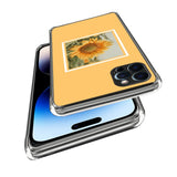 iPhone 14 Pro Fleksibelt Plast Bagside Cover - Solsikke i en Ramme