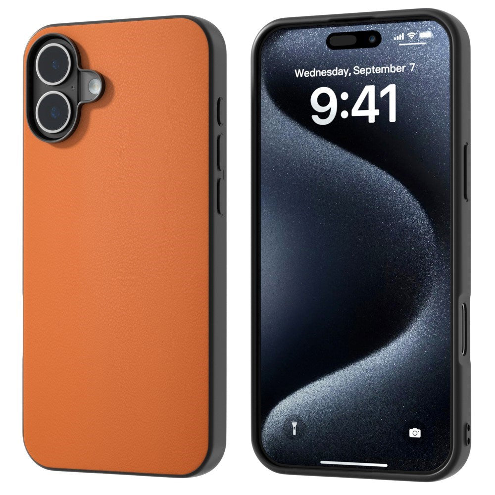 EIDERWOOD iPhone 16 Læderbelagt Plastik Bagside Cover - Orange