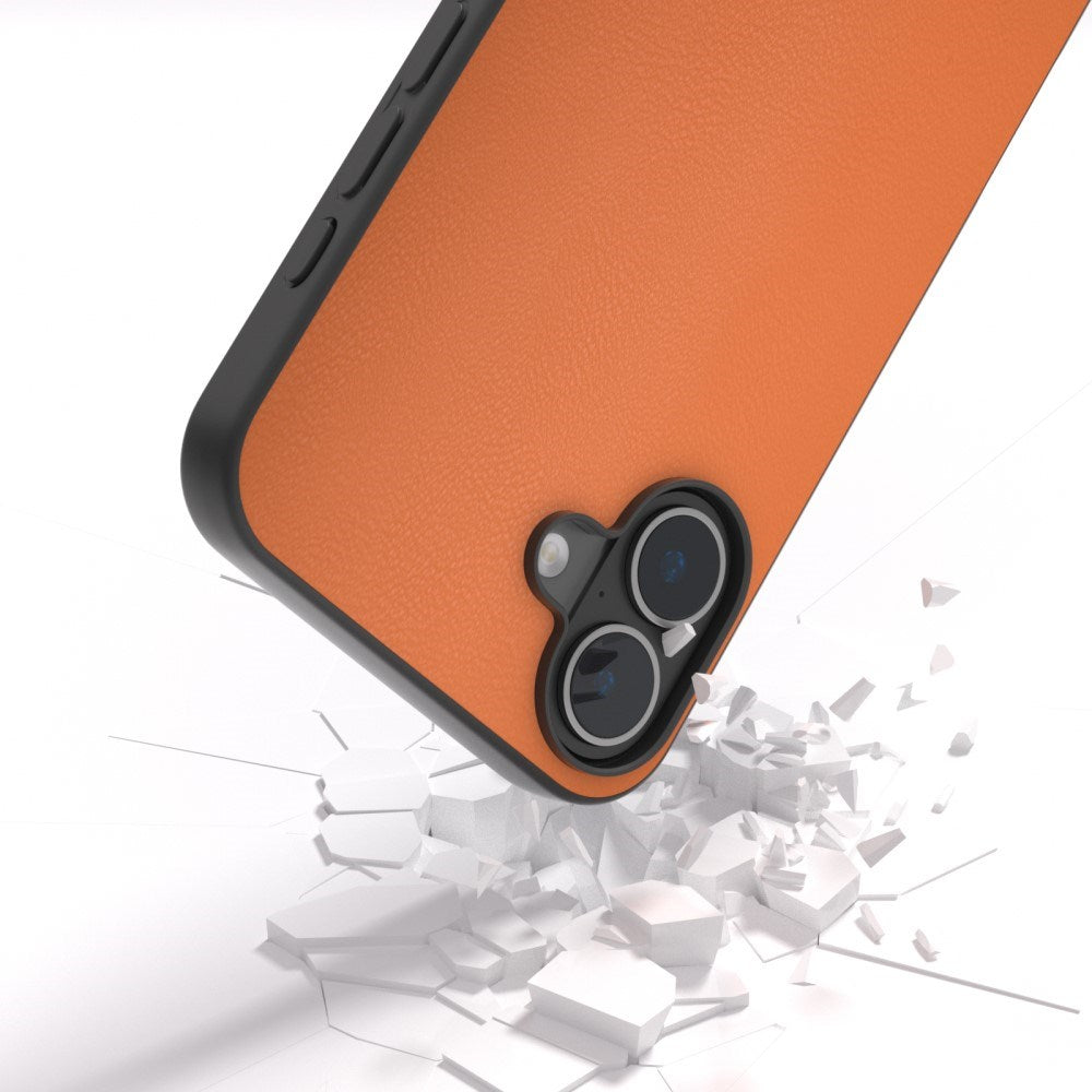 EIDERWOOD iPhone 16 Læderbelagt Plastik Bagside Cover - Orange