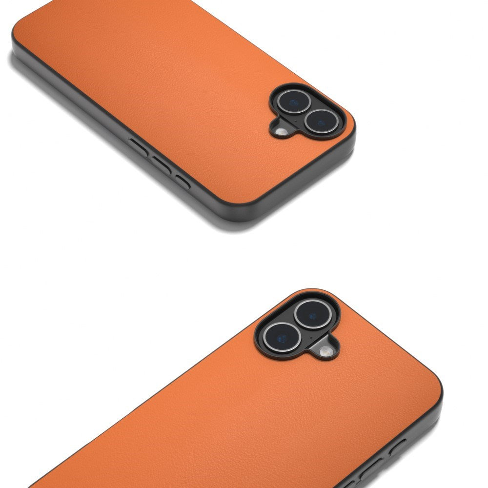 EIDERWOOD iPhone 16 Læderbelagt Plastik Bagside Cover - Orange