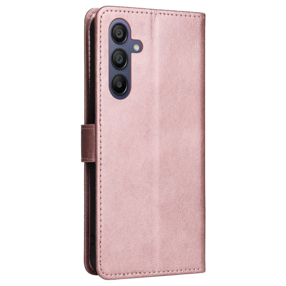 Samsung Galaxy A16 (4G/5G) PU Læder Flip Cover m. Pung og Strop - Rose Gold