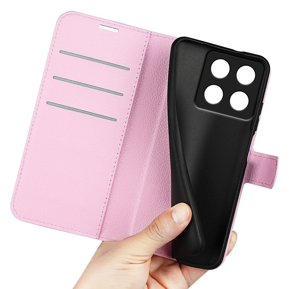 EIDERWOOD Xiaomi 14T Pro Litchi Læder Flip Cover m. Pung - Lyserød