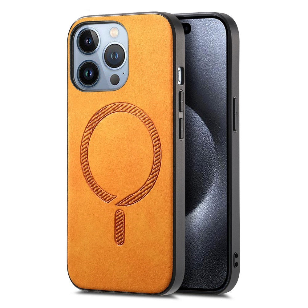 iPhone 16 Pro Max Læderbelagt Plastik Bagside Cover - MagSafe Kompatibel - Gul