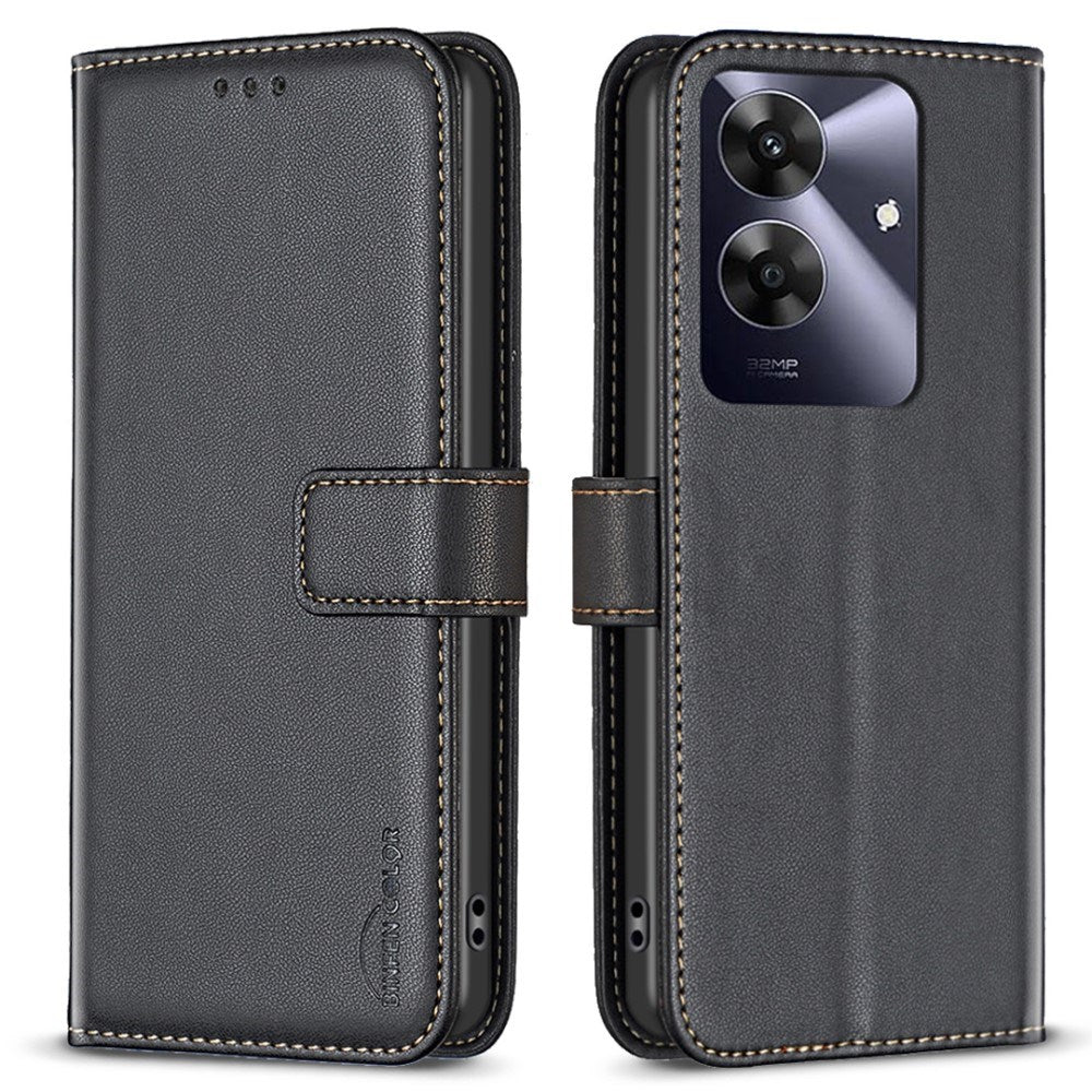 Realme Note 60 / 60x (4G) / C63 (4G) / C61 (4G) Kunstlæder Flip Cover m. Ståfunktion & Kortholder - Sort