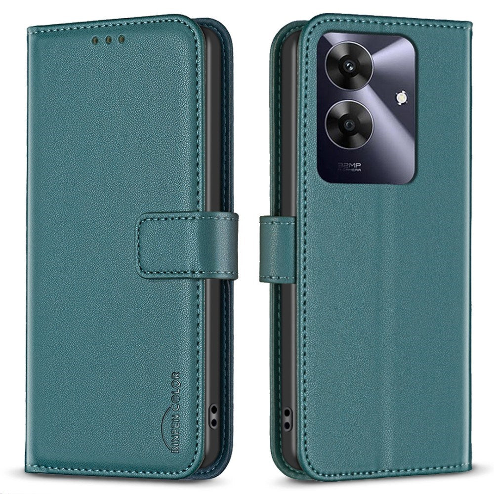 Realme Note 60 / 60x (4G) / C63 (4G) / C61 (4G) Kunstlæder Flip Cover m. Ståfunktion & Kortholder - Grøn