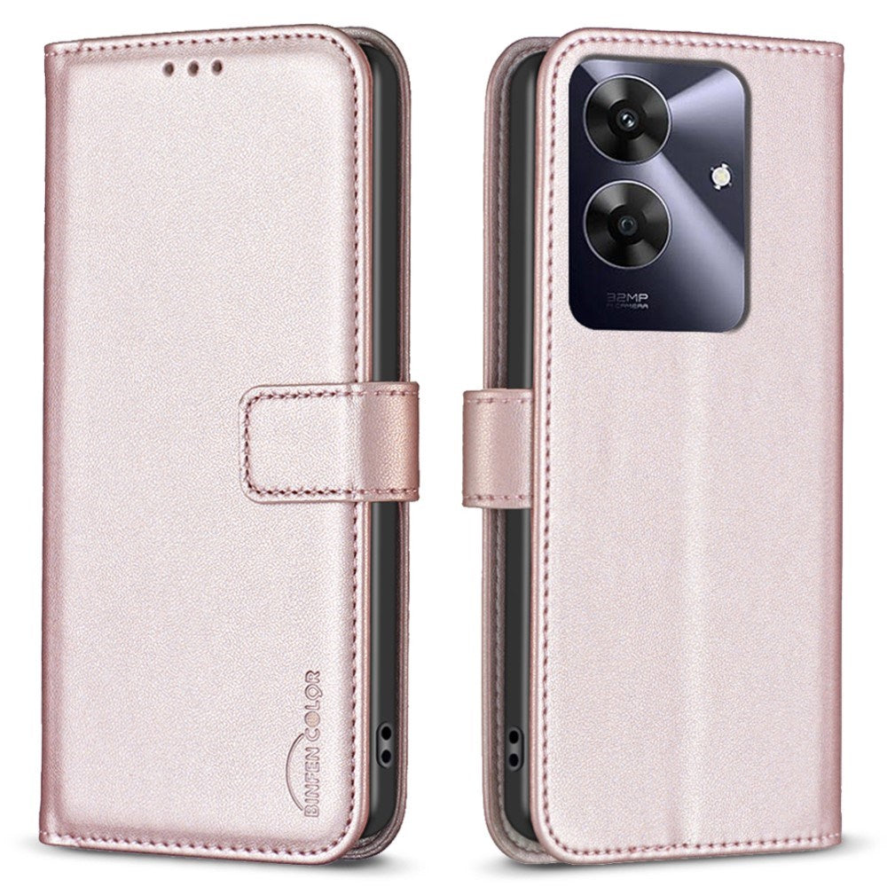 Realme Note 60 / 60x (4G) / C63 (4G) / C61 (4G) Kunstlæder Flip Cover m. Ståfunktion & Kortholder - Rose Gold
