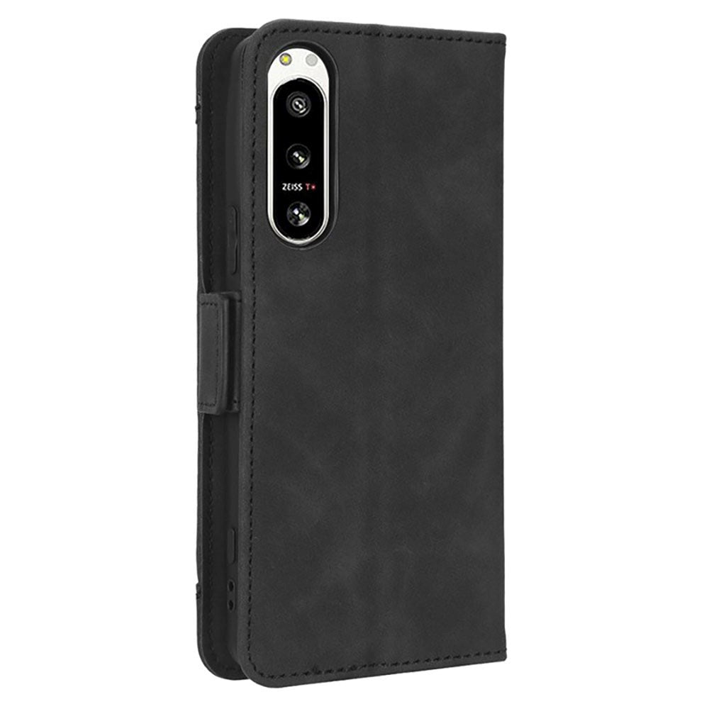 Sony Xperia 5 IV Læder Flip Cover m. Ståfunktion / Kortholder & Ekstra Kortlomme - Sort