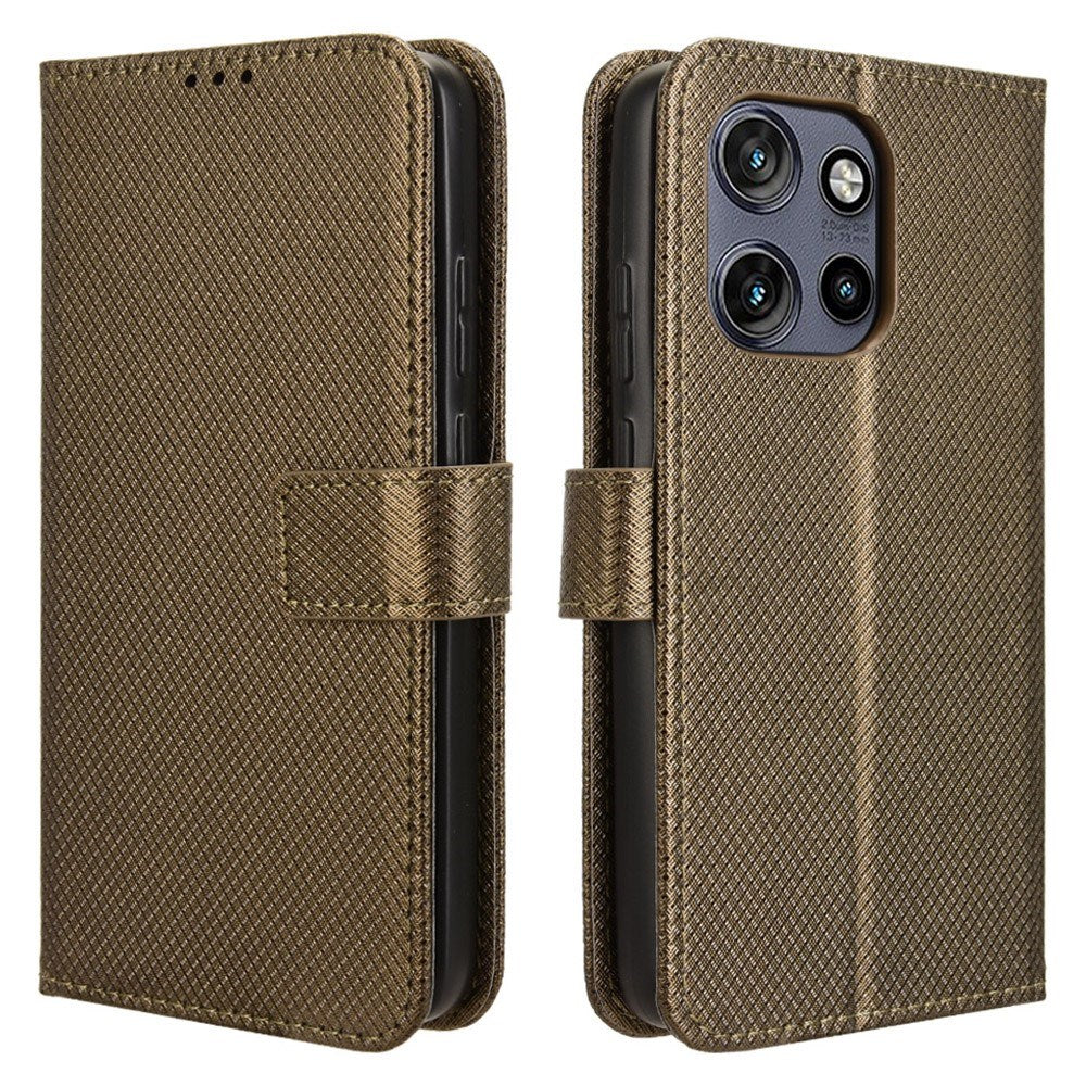 Motorola Edge 50 Neo (5G)/Moto S50 (5G)/ThinkPhone 25 (5G) - EIDERWOOD Vegansk Læder Flip Cover m. Diamant Tekstur - Brun