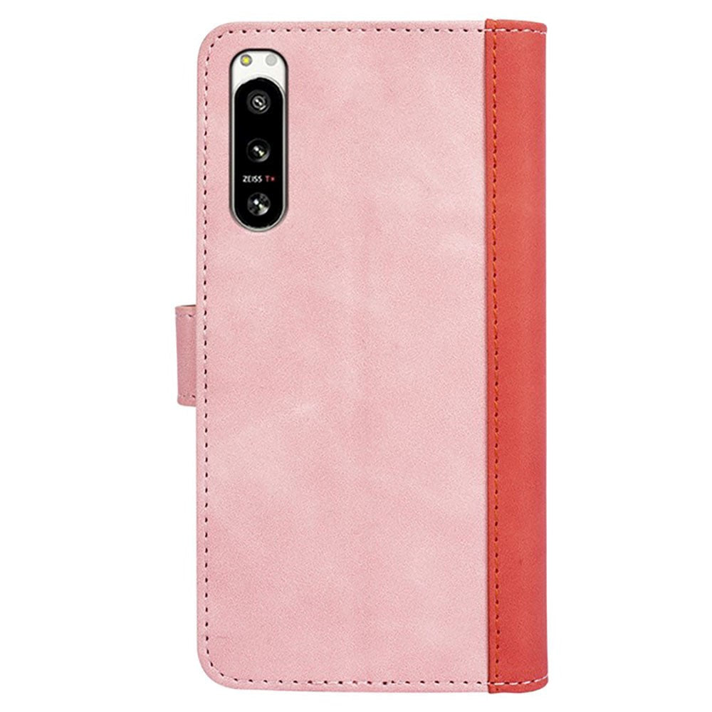 Sony Xperia 5 IV Multifarvet Læder Flip Cover m. Kortholder - Coral / Lyserød