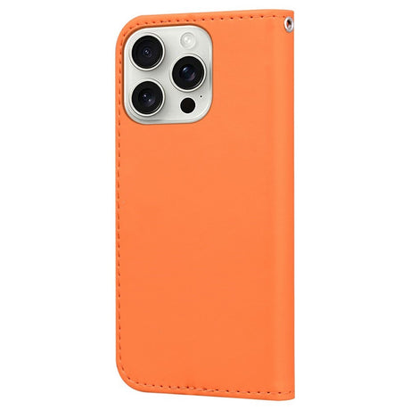 iPhone 16 Pro Kunstlæder Flip Cover m. Figur & Ståfunktion - Orange