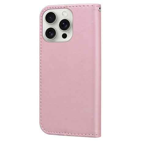iPhone 16 Pro Kunstlæder Flip Cover m. Figur & Ståfunktion - Lyserød